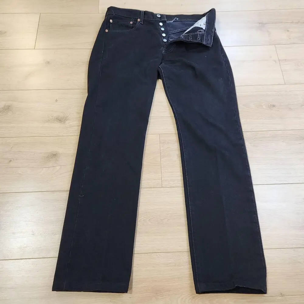 Vintage Y2K Levis 501 Jeans Mens 33x34 Black Button Fly Straight Denim Casual